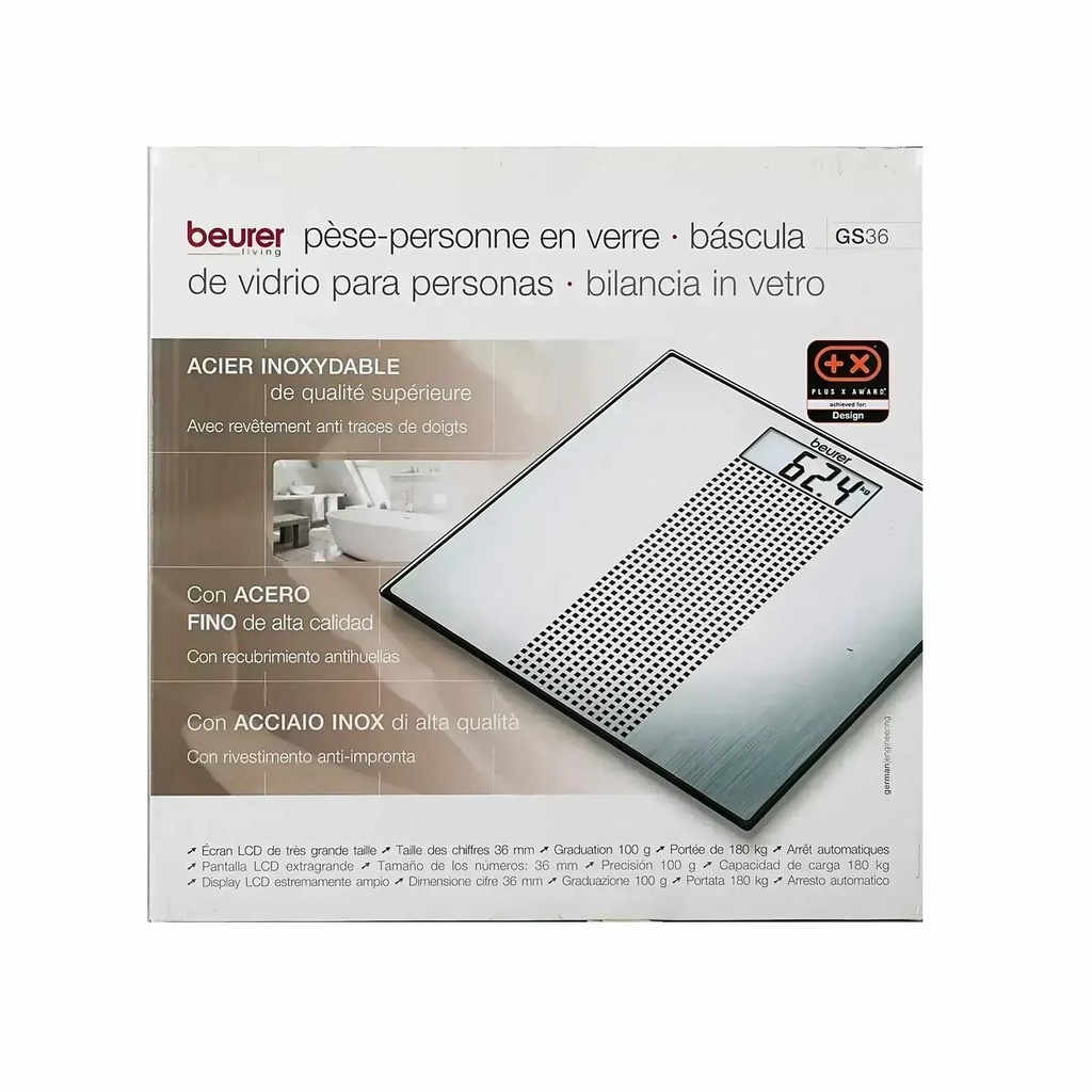 [1213857] بيورير ميزان زجاجي موديل GS36 بسطح ستانلس ستيل