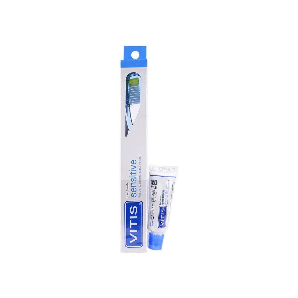 [1223343] Vitis Sensitive Toothbrush + Toothpaste 15 ml