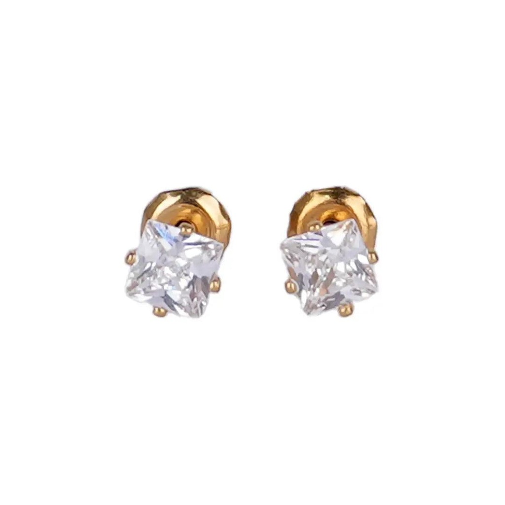 [1211578] Lustrous 18K Gold Plated Square Diamond Earring (4Mm) 139