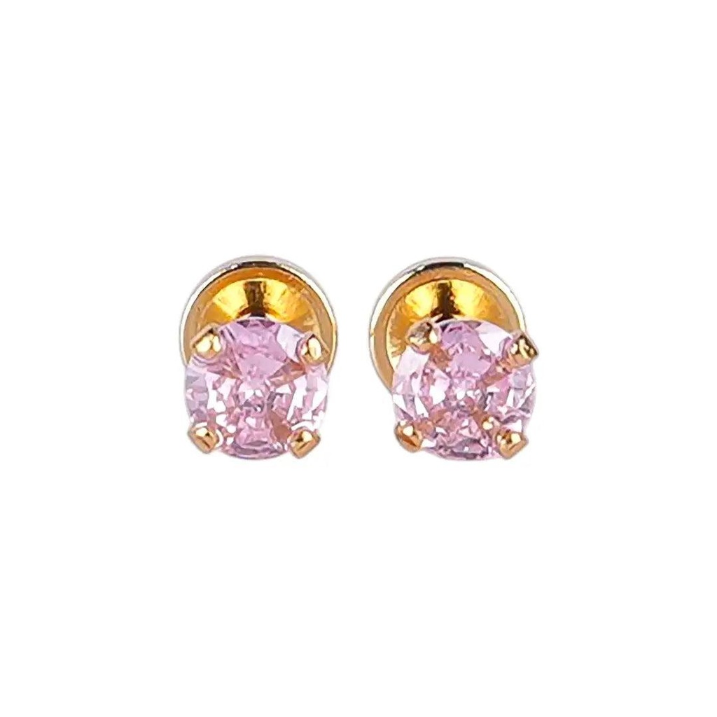 [1211576] Lustrous 18K Gold Plated Pink Diamond Earring (4Mm) 137