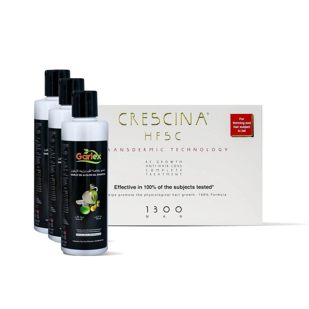 [1224338] Crescina TD Complete Treatment 1300 Man + Garlex Olive Oil Shampoo Package