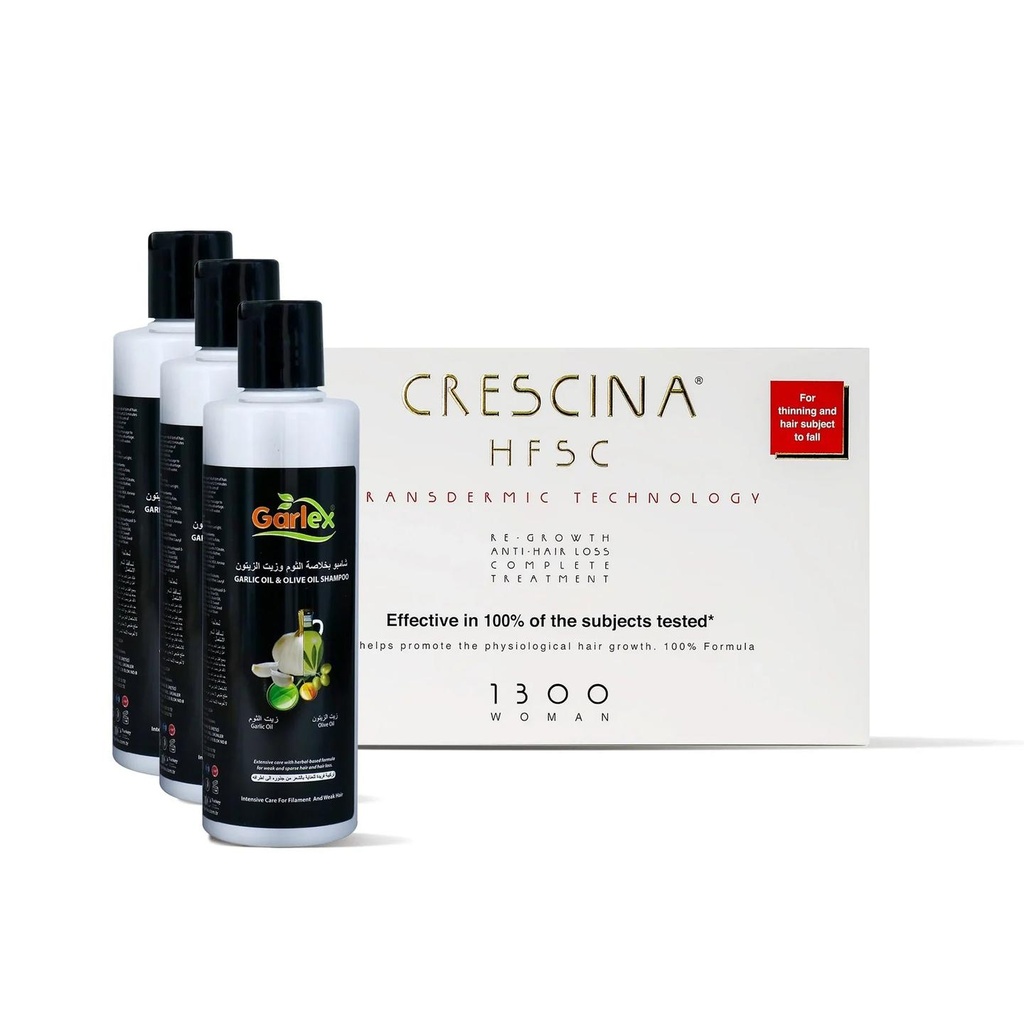 [1224339] Crescina TD Complete Treatment 1300 Woman + Garlex Olive Oil Shampoo Package