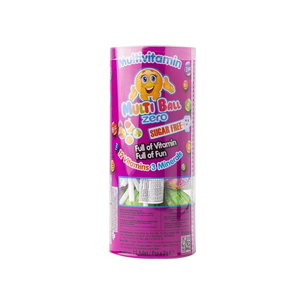 [1223806] Multiball Vitamin Zero Sugar Lollipop 7 gr X 15 Pcs