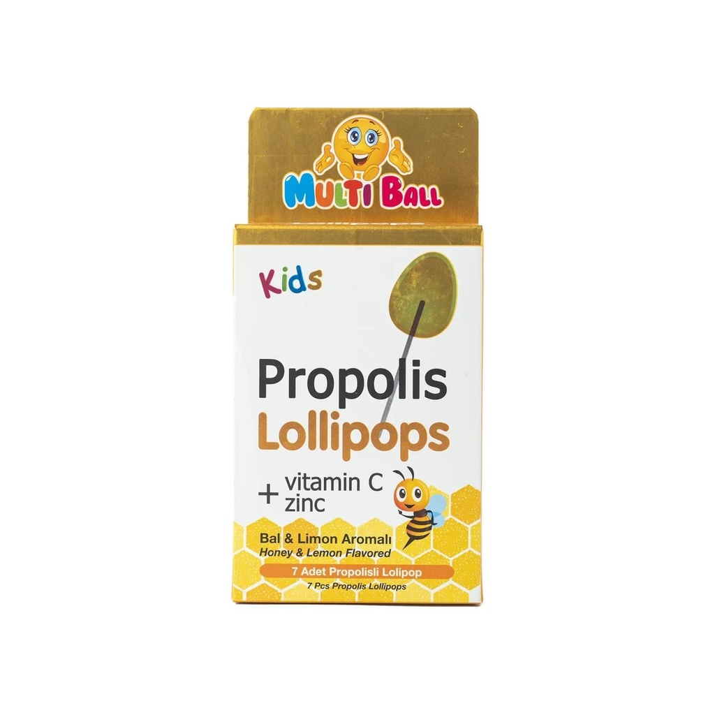 [1223811] Multiball Propolis + Zinc + C  Lollipops 7 Pcs Honey & Lemon Flavored