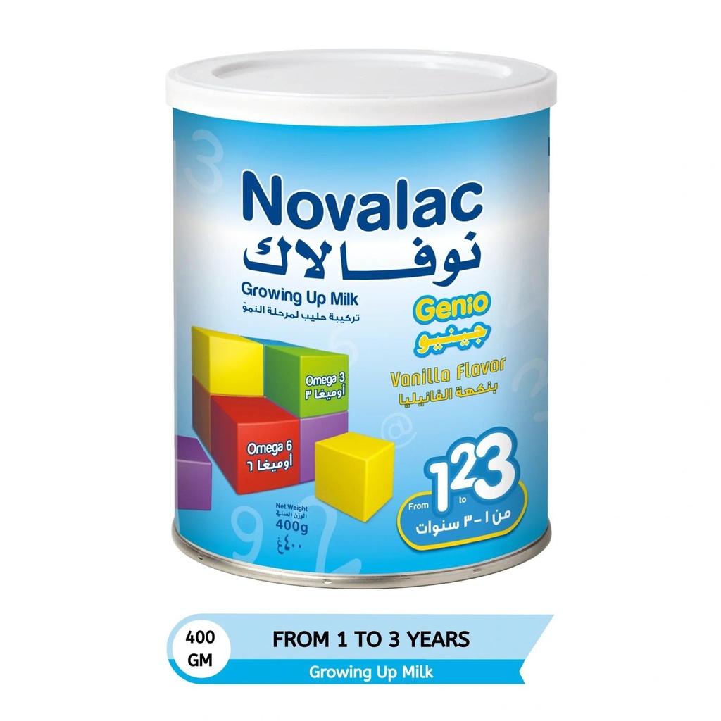[1205500] نوفالاك جينيو حليب لمرحلة النمو لعمر 1-3 سنوات بالفانيليا 400 جم